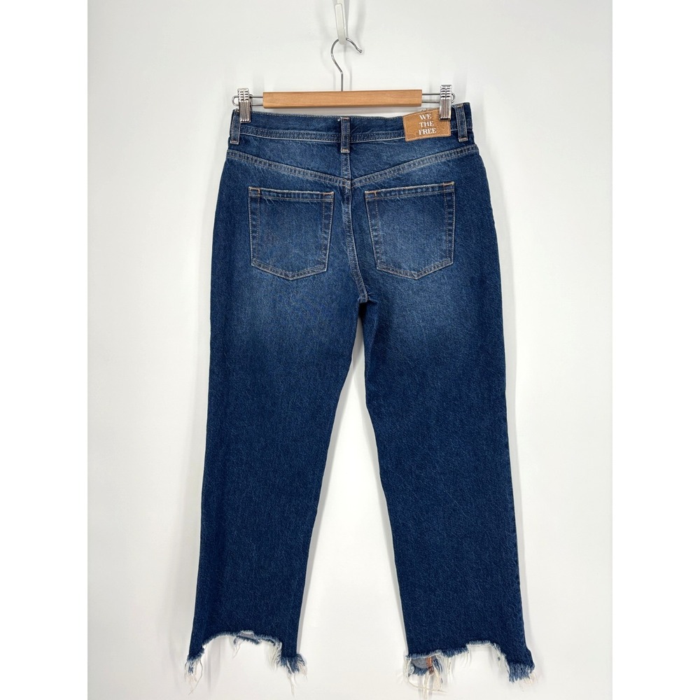We The Free People Jeans Womens 26 Blue Cropped Destroyed Hem Mid Rise Straight - Picture 2 of 9